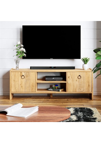 Tv Sehpası Kapaklı Raflı Tv Ünitesi Televizyon Sehpası Atlantik Çam Tv2