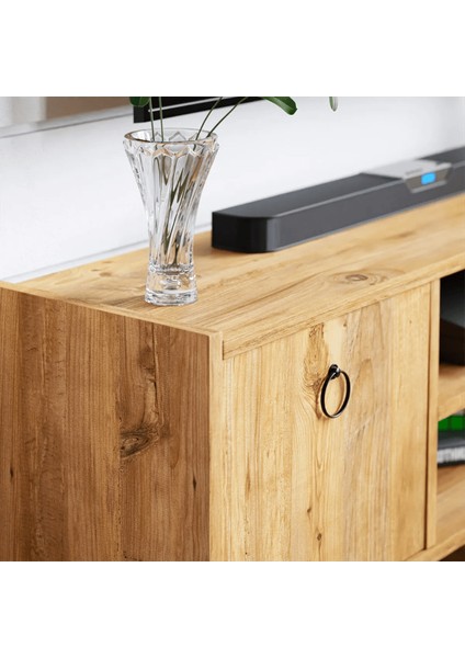 Tv Sehpası Kapaklı Raflı Tv Ünitesi Televizyon Sehpası Atlantik Çam Tv2