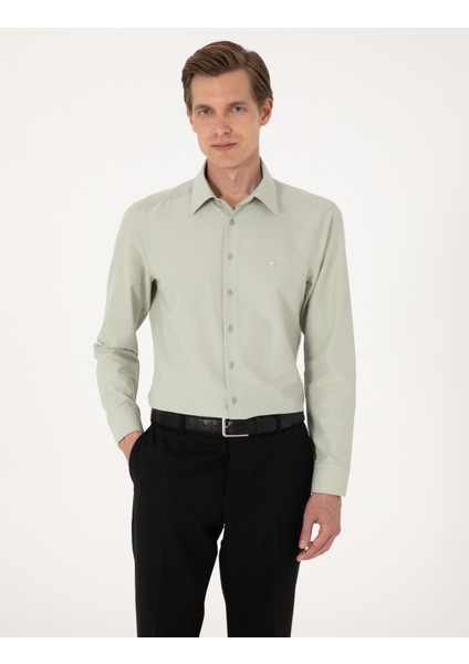 Erkek Yeşil Slim Fit Uzun Kollu Basic Gömlek 50316734-VR054