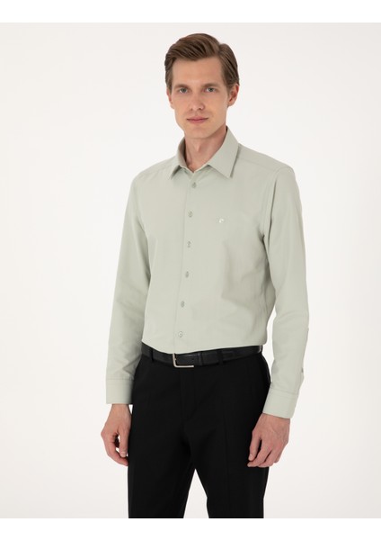 Erkek Yeşil Slim Fit Uzun Kollu Basic Gömlek 50316734-VR054 modelleri