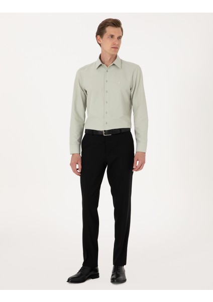 Erkek Yeşil Slim Fit Uzun Kollu Basic Gömlek 50316734-VR054 fırsatları