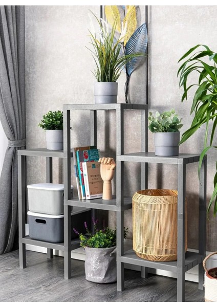 Ombeg Gri 6 Katlı Düzenleyici Raf Ünitesi Kiler Dolabı Kitaplık Banyo Rafı Mutfak Organizeri