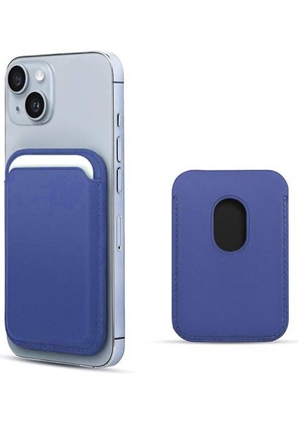 Apple iPhone 13 Mini Deri Cüzdan MagSafe Mavi
