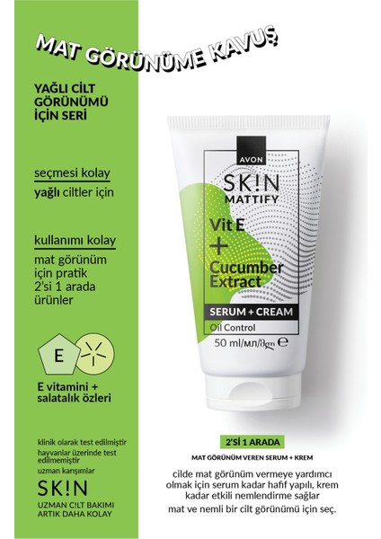 Sk!n Mat Görünüm Veren Serum + Krem 50 Ml. modelleri