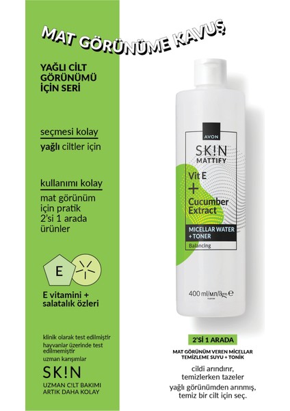Sk!n Mat Görünüm Veren Micellar Temizleme Suyu + Tonik 400 Ml. modelleri