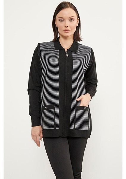 Polo Yaka Fermuarlı Triko Yelek - Siyah fiyatları