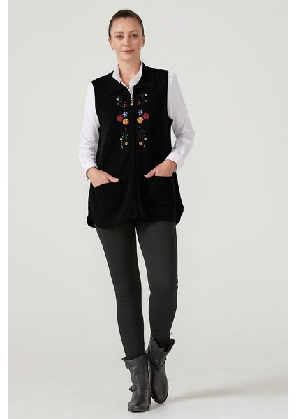 Kadın Fermuarlı Triko Yelek - Siyah fiyatları