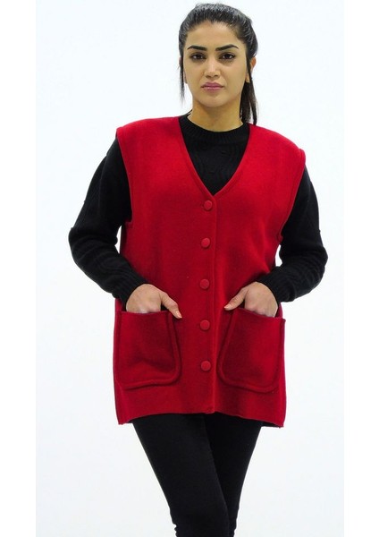 Yaka Düğmeli V Yaka Cepli Yelek