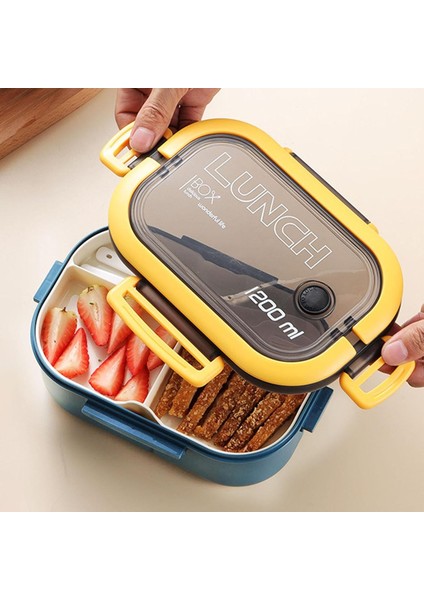 Taşınabilir Yemek Kabı Lunch Box 2 Katlı Diyet Beslenme Kutusu Saklama Kabı Çatal Kaşıklı Sefer Tası