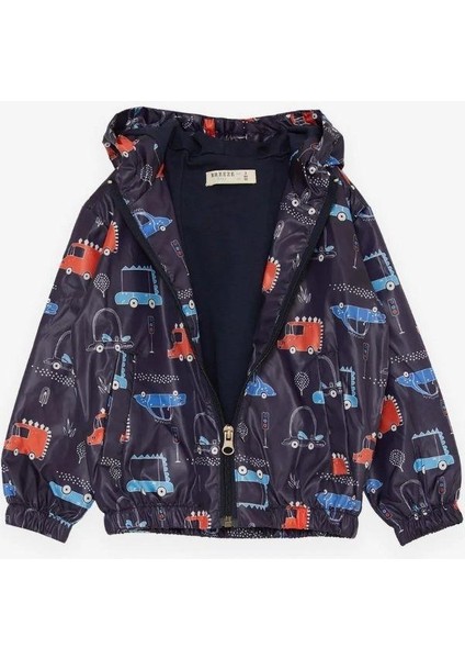 Erkek Çocuk Araba ve Dinazor Desenli Kapüşonlu Pamuk Astarlı Rüzgarlık fiyatları