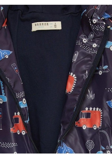 Erkek Çocuk Araba ve Dinazor Desenli Kapüşonlu Pamuk Astarlı Rüzgarlık fırsatları