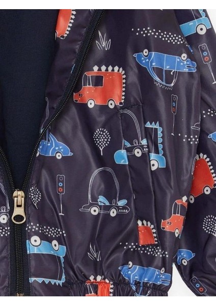 Erkek Çocuk Araba ve Dinazor Desenli Kapüşonlu Pamuk Astarlı Rüzgarlık indirimleri