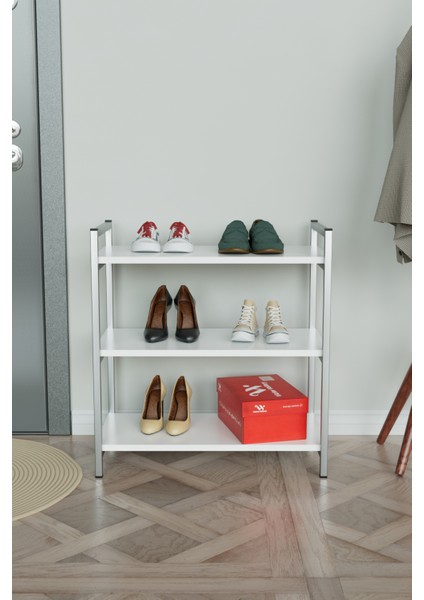 3 Raflı Ayakkabılık Antre Hol Ayakkabı Standı Gümüş Metal fiyatları