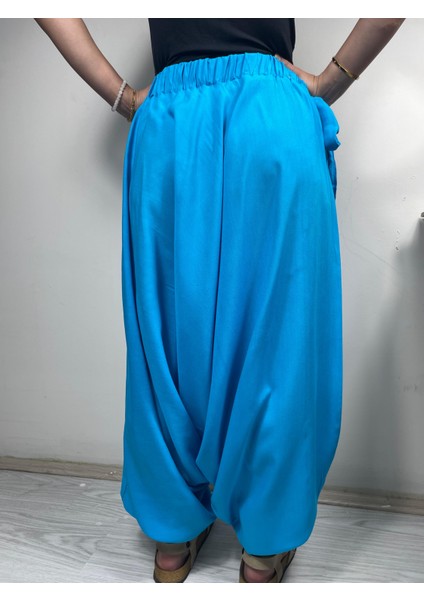 Turkuaz Salaş Şalvar Pantolon – Lastikli Bel, Rahat Kalıp, Unisex Günlük Kullanım fırsatları