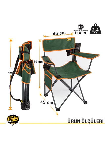 Funky Chaırs Camper Katlanabilir Kamp Piknik Sandalyesi - Petrol Yeşili/turuncu fırsatları