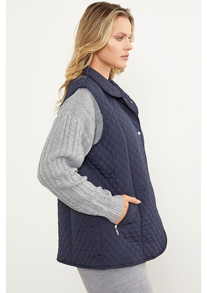 Çıt Çıtlı Fermuar Cepli Kapitone Yelek