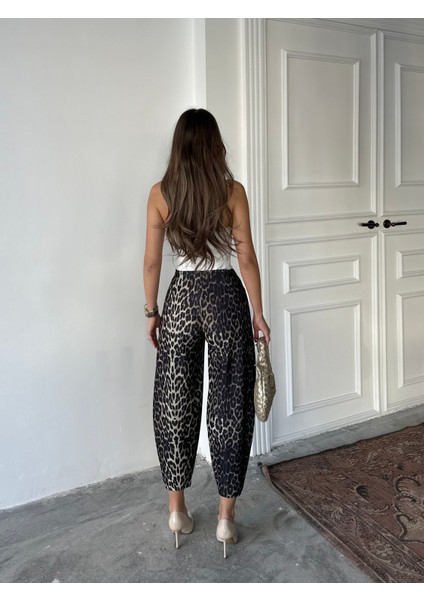 Leopar Desen Scuba Krep Kumaş Şalvar Balon Pantolon fiyatları