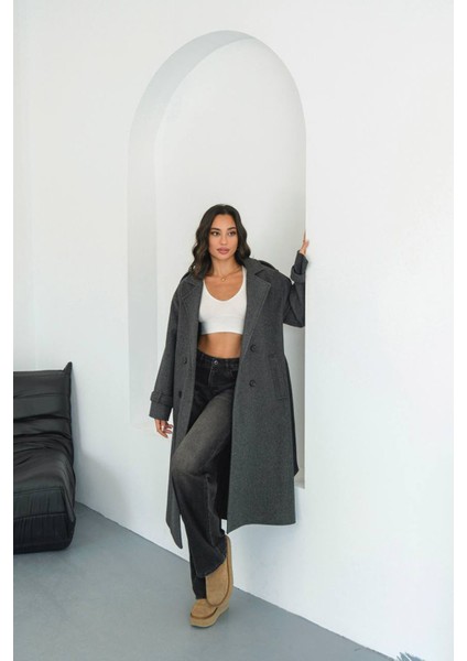 Kadın Omuz Detaylı Antrasit Kaşe Kaban NBMYLK34 fırsatları