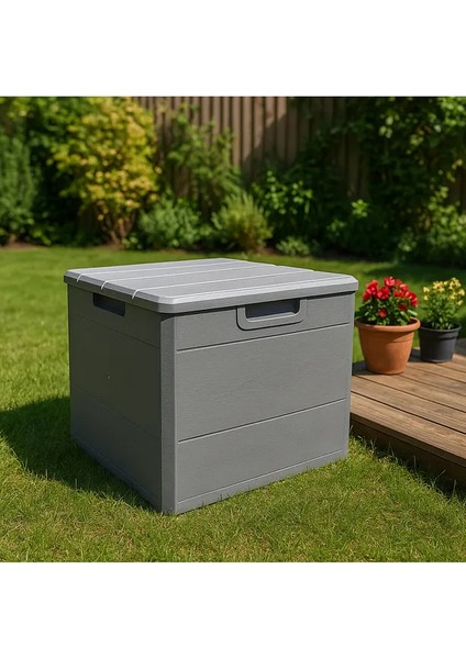 120 Litre Bahçe Depolama Sandığı Balkon Saklama Dolabı Kapaklı Plastik Sandık 50X45X50CM Gri