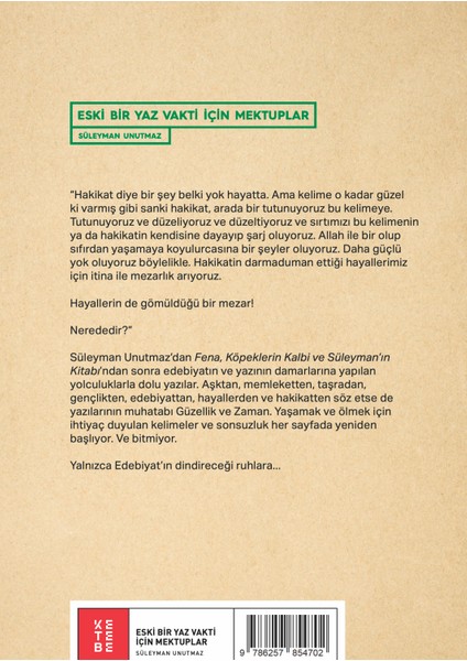 Eski Bir Yaz Vakti İçin Mektuplar - Süleyman Unutmaz fiyatları
