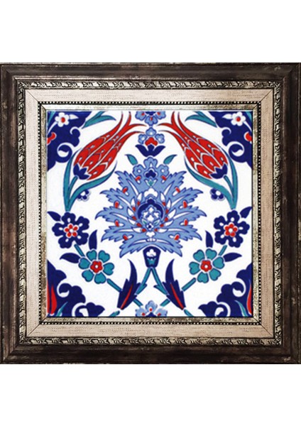 20X20 Cm Ac 4 İznik Lale Desen Kütahya Çini Pano Seramik