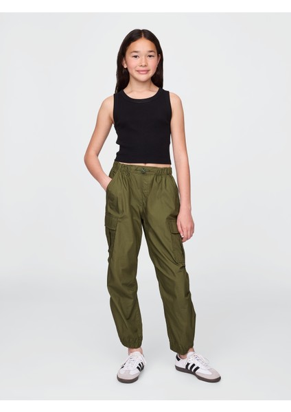 Kız Çocuk Haki Paraşüt Kargo Pantolon