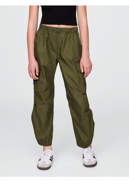 Kız Çocuk Haki Paraşüt Kargo Pantolon