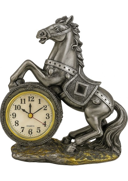 Dekoratif At Figürlü Masa Saati Gri – Retro At Figürlü Masa Saati Polyester 17X22 cm fiyatları