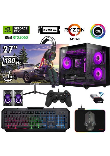 Eco X320 Ryzen 5 5600 32GB Ram 1tb M.2 Nvme SSD 8gb RTX5060 27" 180Hz Curved Oyuncu Bilgisayarı