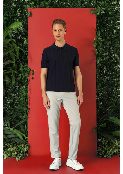 Slim Fit Fermuarlı Polo Yaka Kısa Kol Lacivert Triko Tr 865 indirimleri