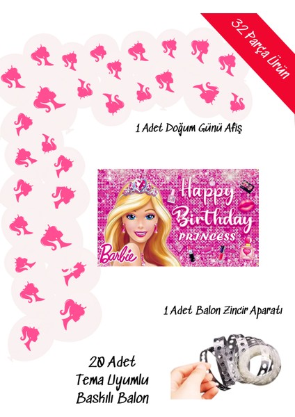 Barbie Balon ve Afişli Doğum Günü Parti Süsleri Zincir Balon Seti
