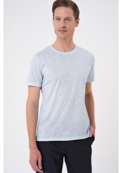 Comfort Fit Bisiklet Yaka Viskon Karışımlı Casual Mavi Tişört Ts 902 fiyatları