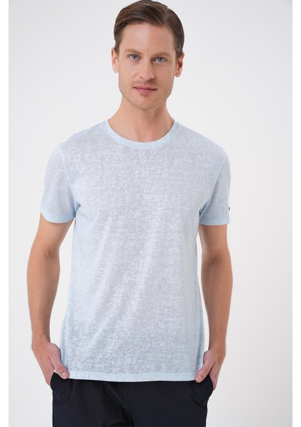 Comfort Fit Bisiklet Yaka Viskon Karışımlı Casual Mavi Tişört Ts 902 modelleri