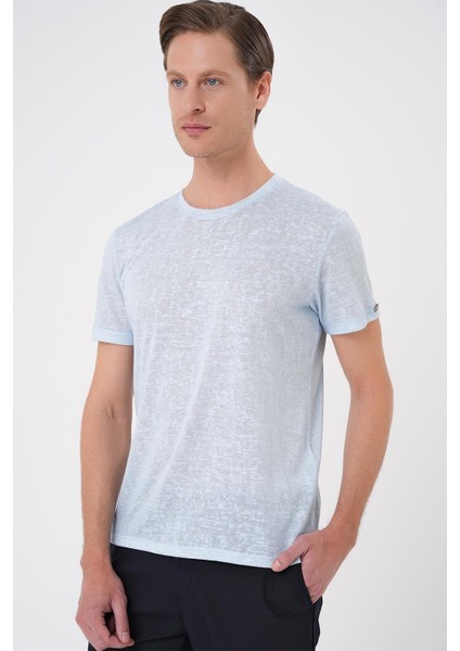 Comfort Fit Bisiklet Yaka Viskon Karışımlı Casual Mavi Tişört Ts 902 fırsatları