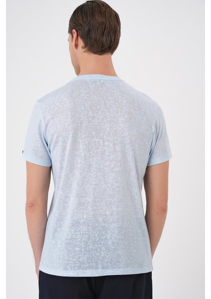 Comfort Fit Bisiklet Yaka Viskon Karışımlı Casual Mavi Tişört Ts 902 indirimleri