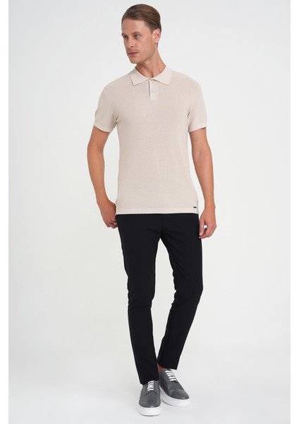 Comfort Fit Polo Yaka Kısa Kollu Bej Triko Tr 883