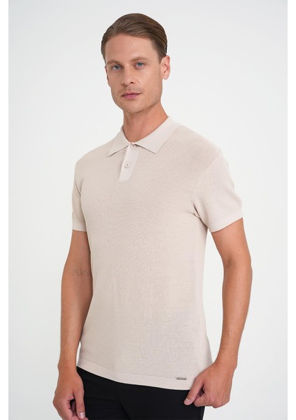 Comfort Fit Polo Yaka Kısa Kollu Bej Triko Tr 883 fiyatları