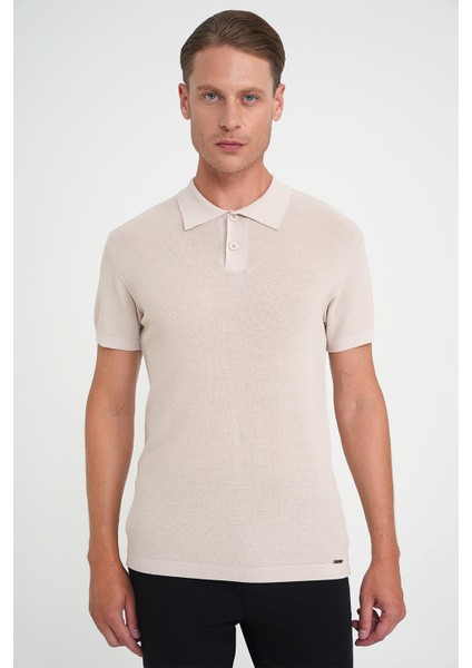 Comfort Fit Polo Yaka Kısa Kollu Bej Triko Tr 883 modelleri