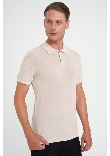 Comfort Fit Polo Yaka Kısa Kollu Bej Triko Tr 883 fırsatları