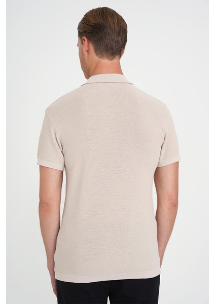 Comfort Fit Polo Yaka Kısa Kollu Bej Triko Tr 883 indirimleri