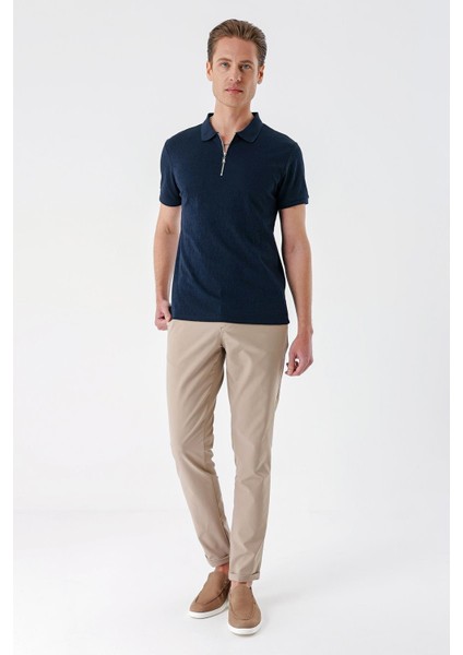 Slim Fit Fermuarlı Polo Yaka %100 Pamuk Lacivert Tişört Ts 877 fiyatları