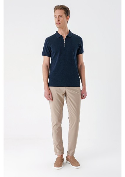 Slim Fit Fermuarlı Polo Yaka %100 Pamuk Lacivert Tişört Ts 877 modelleri