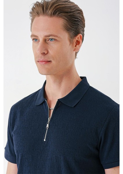 Slim Fit Fermuarlı Polo Yaka %100 Pamuk Lacivert Tişört Ts 877 fırsatları