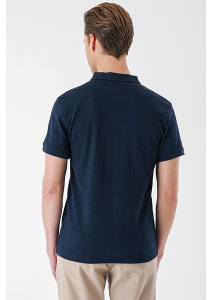 Slim Fit Fermuarlı Polo Yaka %100 Pamuk Lacivert Tişört Ts 877 indirimleri