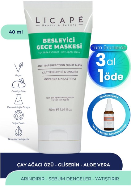 Gece Yüz Maskesi 50 ml Çay Ağacı Özlü Vegan Sivilce ve Yaşlanma Karşıtı Nemlendirici Bakım fiyatları