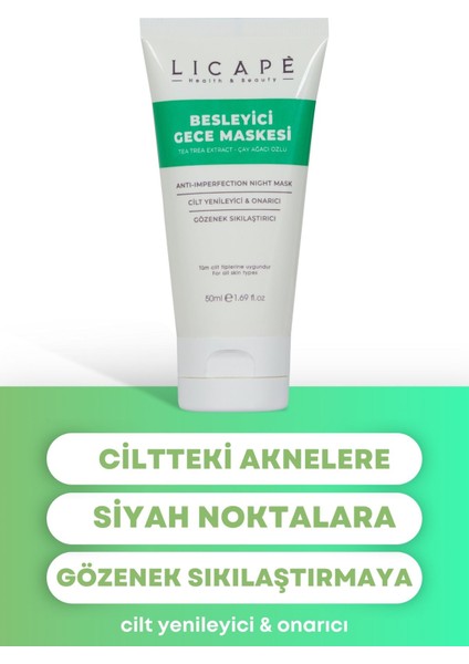 Gece Yüz Maskesi 50 ml Çay Ağacı Özlü Vegan Sivilce ve Yaşlanma Karşıtı Nemlendirici Bakım
