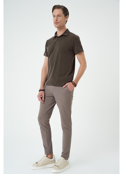 Slim Fit Düğmeli Polo Yaka Pamuklu Koyu Vizon Tişört Ts 879 fiyatları