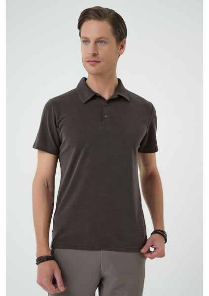 Slim Fit Düğmeli Polo Yaka Pamuklu Koyu Vizon Tişört Ts 879 modelleri