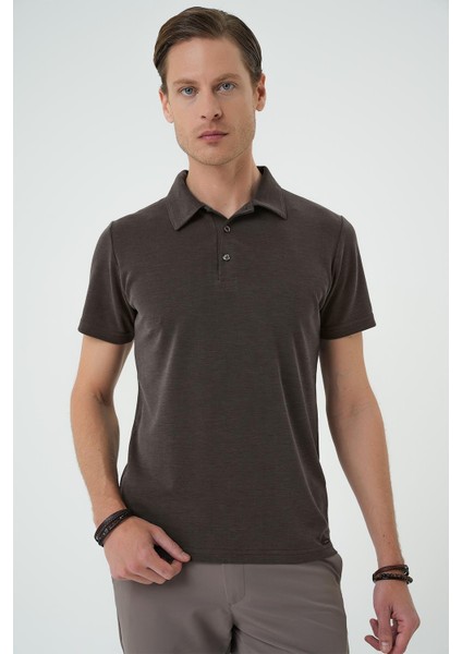 Slim Fit Düğmeli Polo Yaka Pamuklu Koyu Vizon Tişört Ts 879 fırsatları