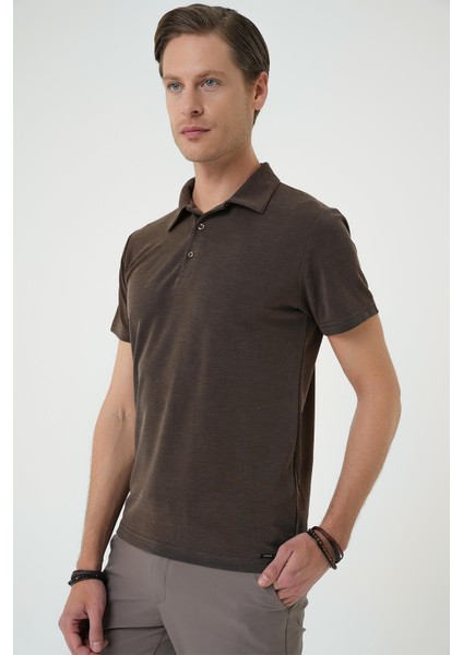 Slim Fit Düğmeli Polo Yaka Pamuklu Koyu Vizon Tişört Ts 879 indirimleri